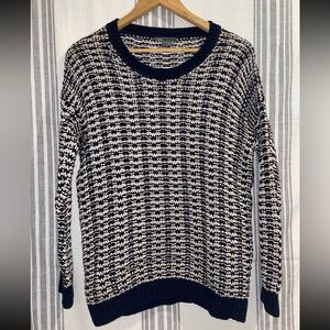 Vince Navy and White Crew Neck Sweater